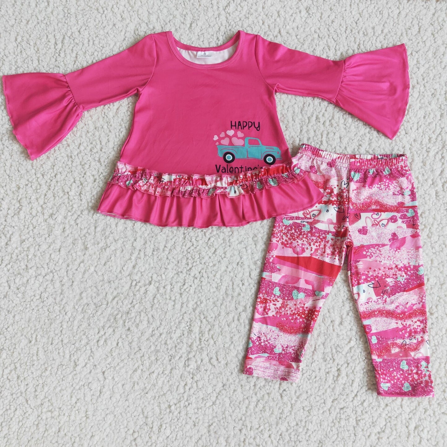 1.10 6 A22-29 RTS No Moq Clearance Baby girls Valentines hotpink pants sets
