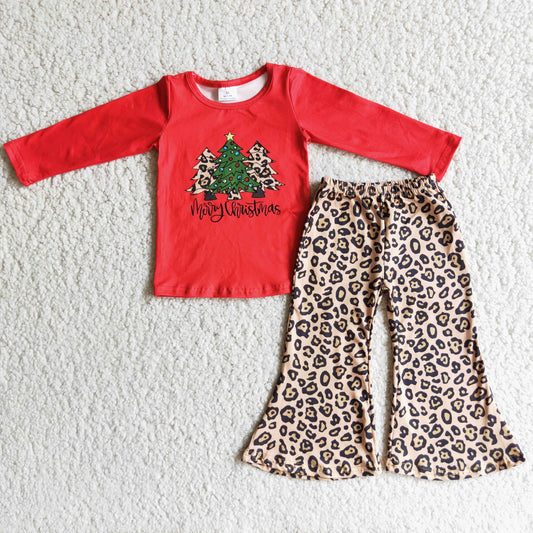 10.18 6 A4-19 RTS No Moq Clearance Baby Girls Winter Outfits Merry Christmas tree print leopard pants girls clothing