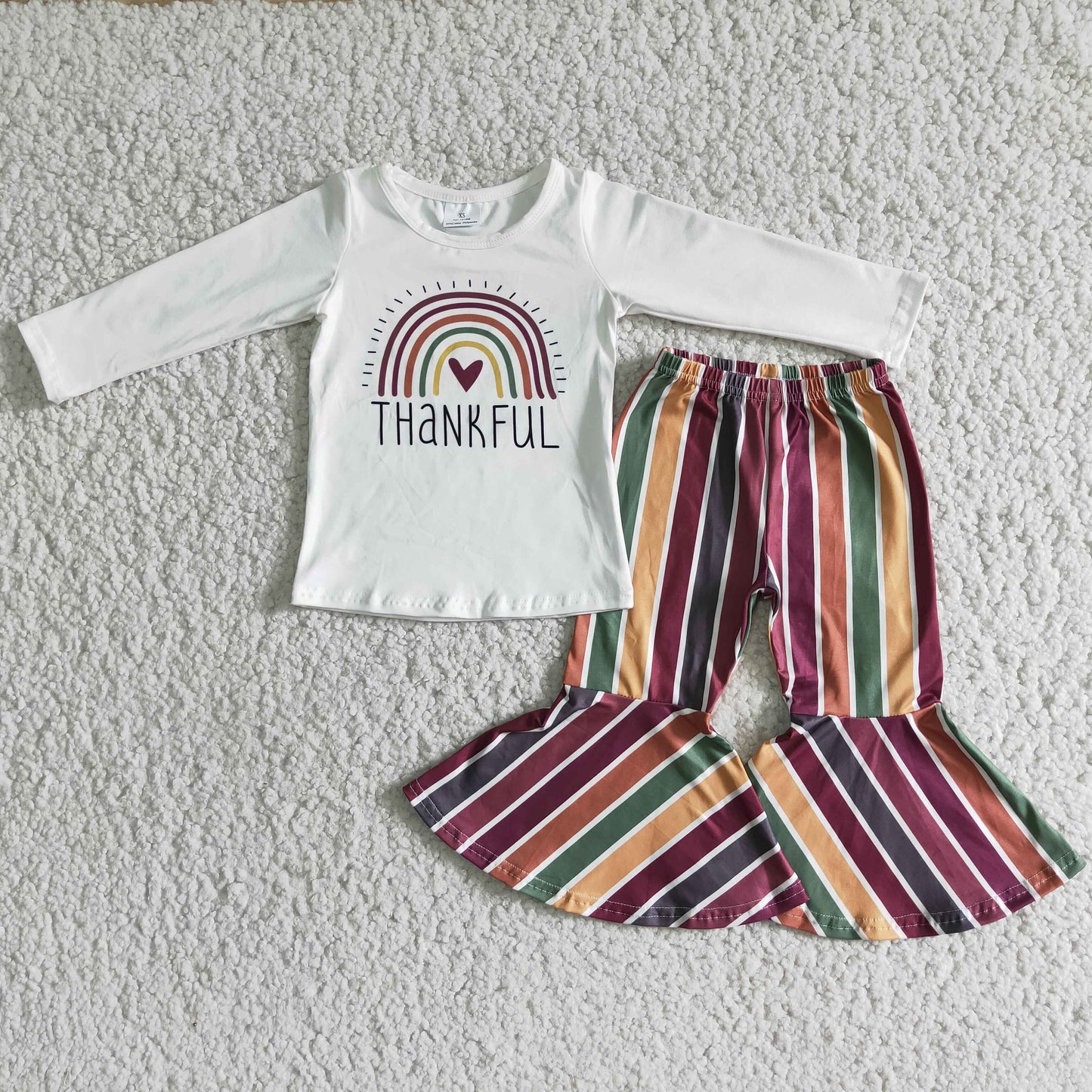 10.11 6 A6-16 RTS No Moq Clearance Baby Girls Winter Outfits Baby Girls Girls Thankful rainbow bell pants sets