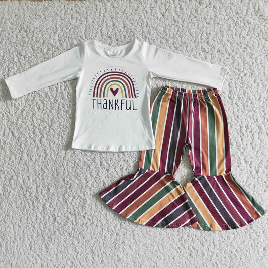 10.11 6 A6-16 RTS No Moq Clearance Baby Girls Winter Outfits Baby Girls Girls Thankful rainbow bell pants sets