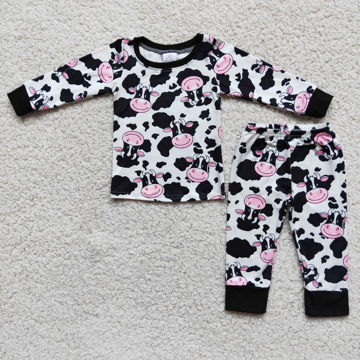 11.15 6 A7-1 RTS No Moq Clearance Baby Girls Winter Outfits Girls Cow print long sleeve pajamas