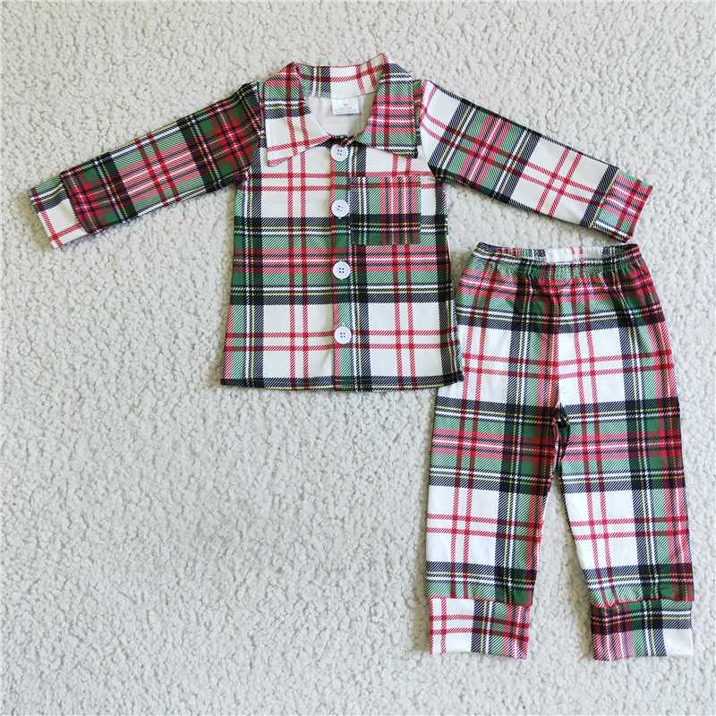 6 A7-15 Boys Plaid button up pajamas sleepwear