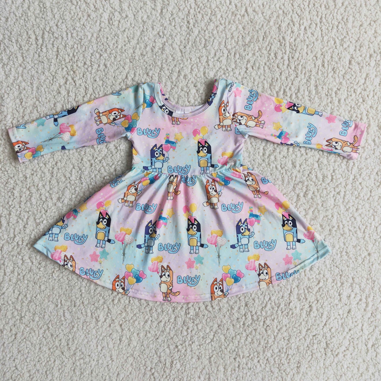 12.20 6 A7-17 RTS No Moq Promotion Baby Girls Heart dog cute print long sleeve dresses