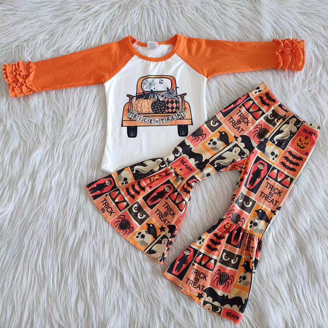 9.17 6 A7-30 Baby Girls Winter Outfits Orange Tractor pumpkin set