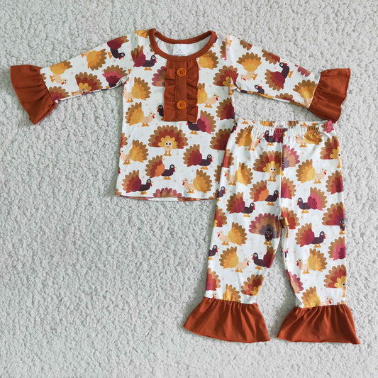 10.11 6 A8-13 RTS No Moq Clearance Baby Girls Winter Outfits Baby Girls Turkey Pajamas