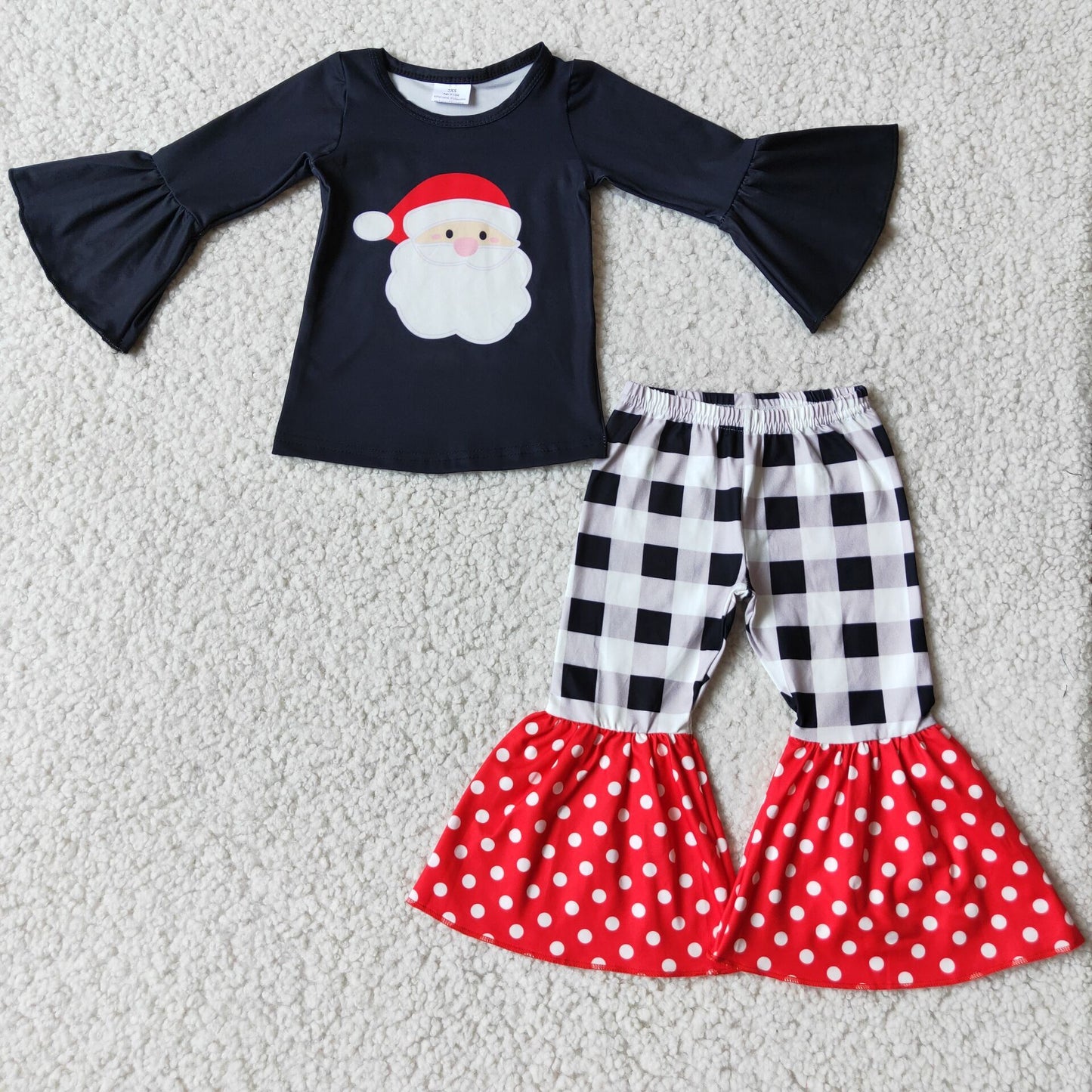 11.1 6 A8-14 RTS No Moq Clearance Baby Girls Winter Outfits Kids Christmas winter santa plaid bell pants sets