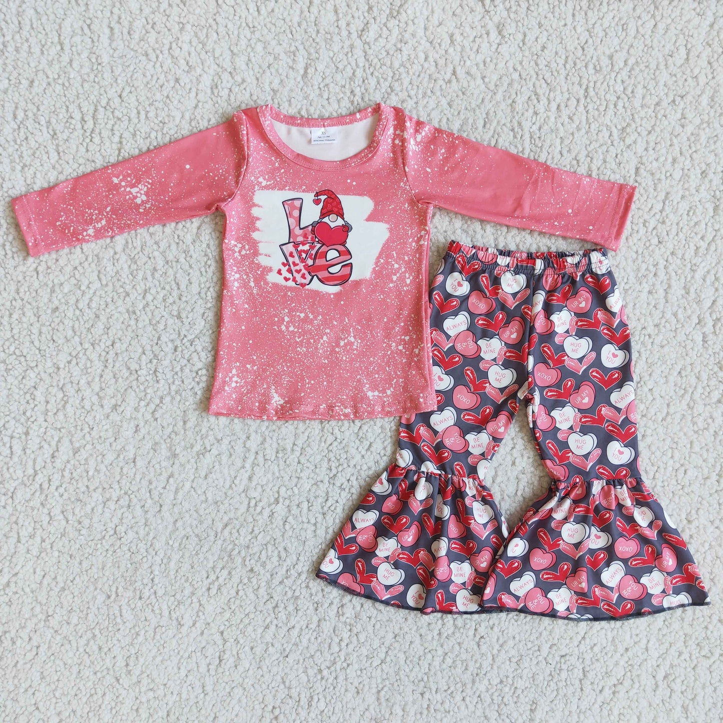12.13 6 B10-2 RTS No Moq Promotion Baby Girls valentine's day Love gnomies shirt heart print pants