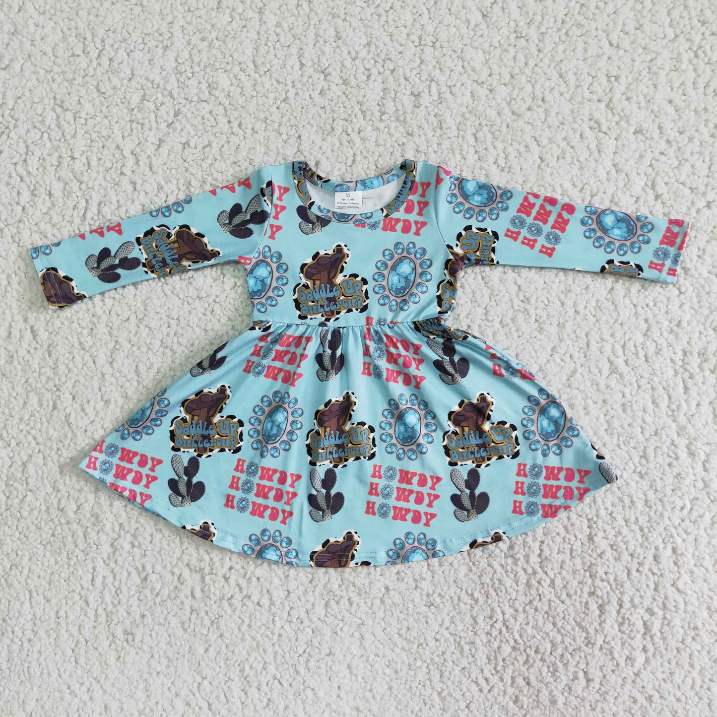 12.13 6 B13-9 Baby Girls Winter Dresses Baby Girls Howdy cactus long sleeve western dresses