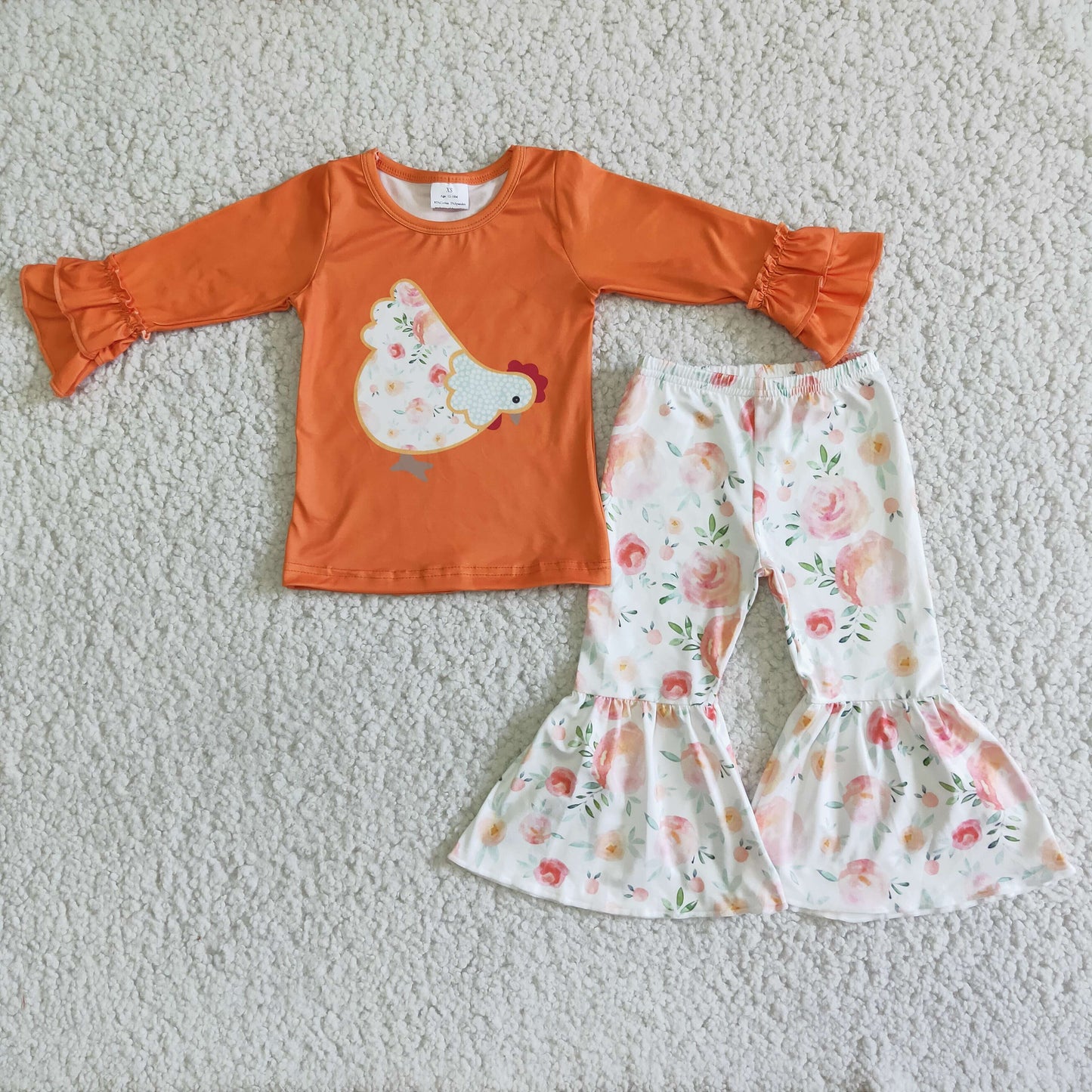 11.22 6 B2-24 RTS No Moq Clearance Baby Girls Winter Outfits Baby Girls Orange Chicken Floral pants sets