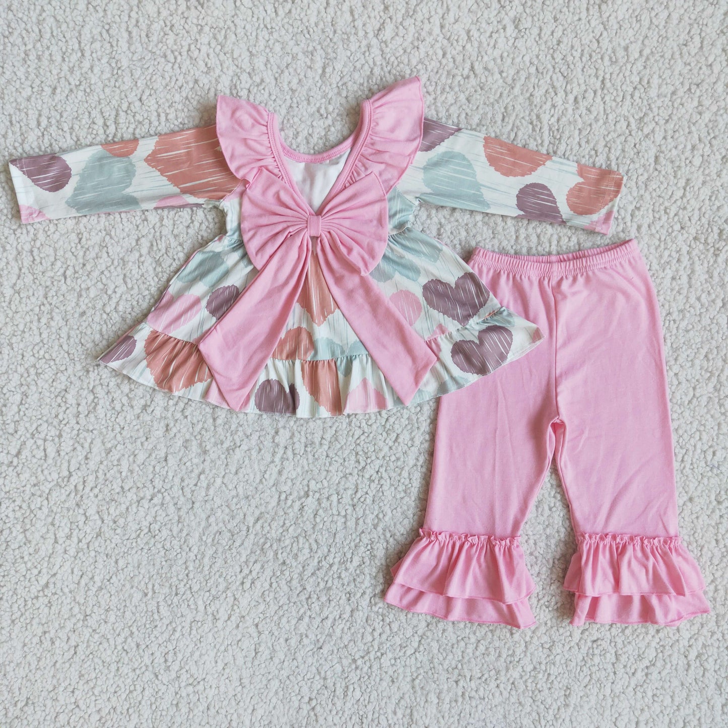 12.27 6 B6-24 RTS No Moq Promotion Baby Girls Valentines pink bow ruffle pants sets