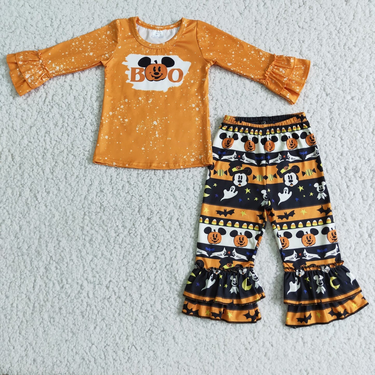 10.4 6 B8-40 RTS No Moq Clearance Baby Girls Winter Outfits Baby girls Halloween boo ruffle pants sets