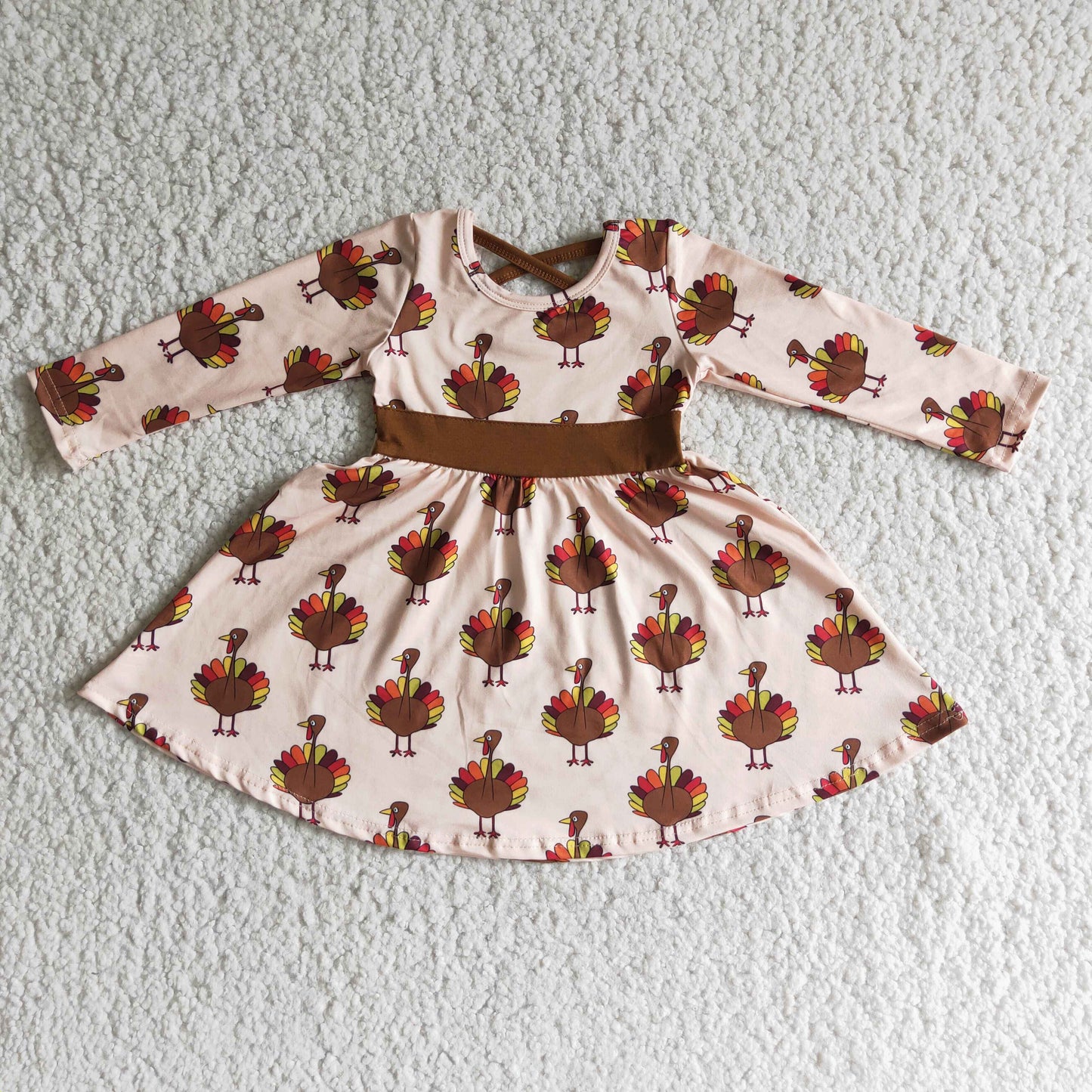 10.11 6 C10-19 Baby Girls Winter Dresses Turkey print girls twirl Thanksgiving dresses