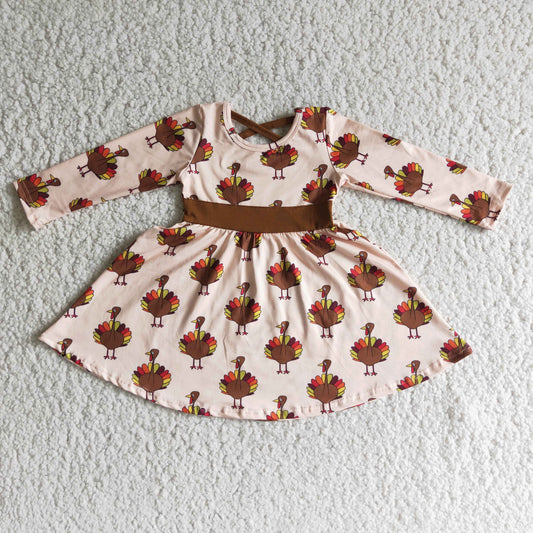 10.11 6 C10-19 Baby Girls Winter Dresses Turkey print girls twirl Thanksgiving dresses