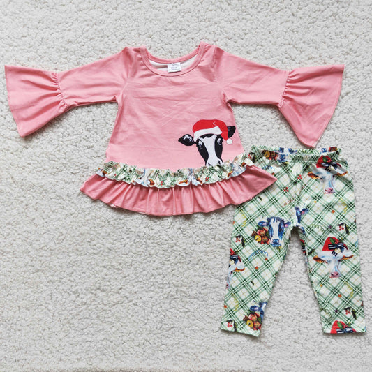 10.18 6 C10-30 RTS No Moq Clearance Baby Girls Winter Outfits girls Pink Christmas heifer legging sets