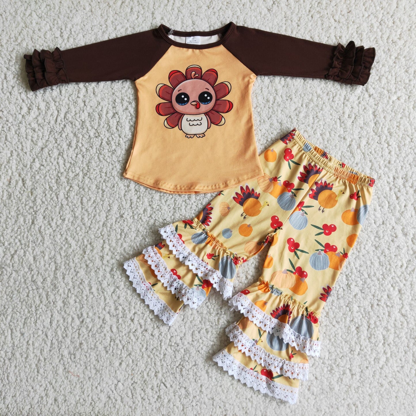 10.11 6 C6-25 RTS No Moq Clearance Baby Girls Winter Outfits Baby Girls Thanksgiving turkey set