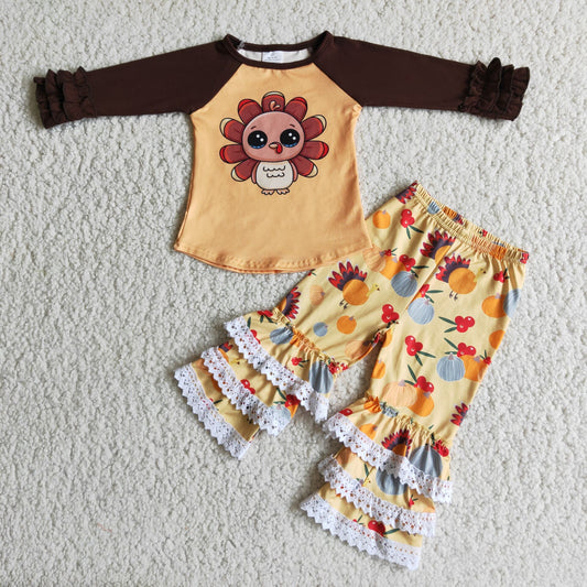 10.11 6 C6-25 RTS No Moq Clearance Baby Girls Winter Outfits Baby Girls Thanksgiving turkey set