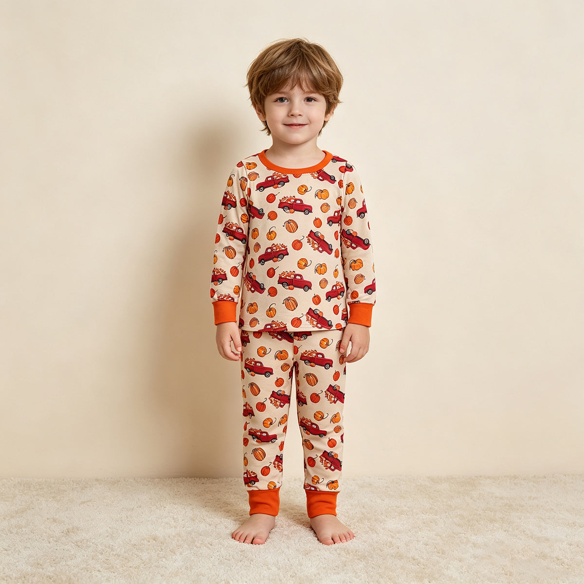RTS NO MOQ milk silk BLP1541 Baby Boys Pumpkins Trucks Top Pant Fall Pajamas Sets