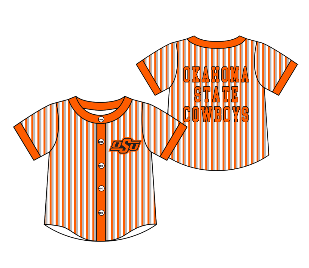 CUSTOM MOQ 5 Cute Kids Clothing Baby Kids Orange Gray Stripe Short Sleeve Team T-shirts Top