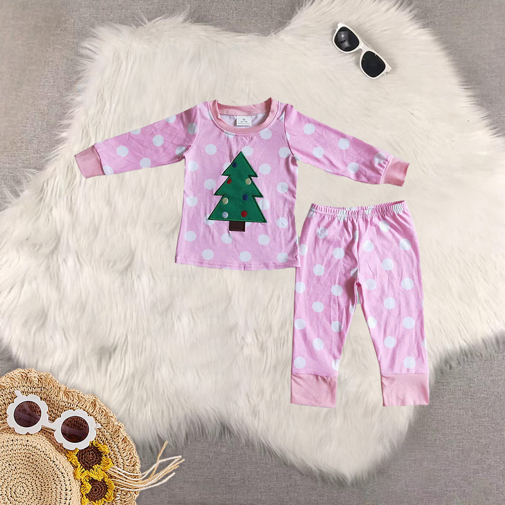 8.21 RTS Sibling Baby Boys Girls Christmas tree applique girls sleep wear