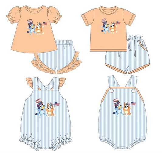 Yellow dog top stripe shorts boys 4th of july outfits