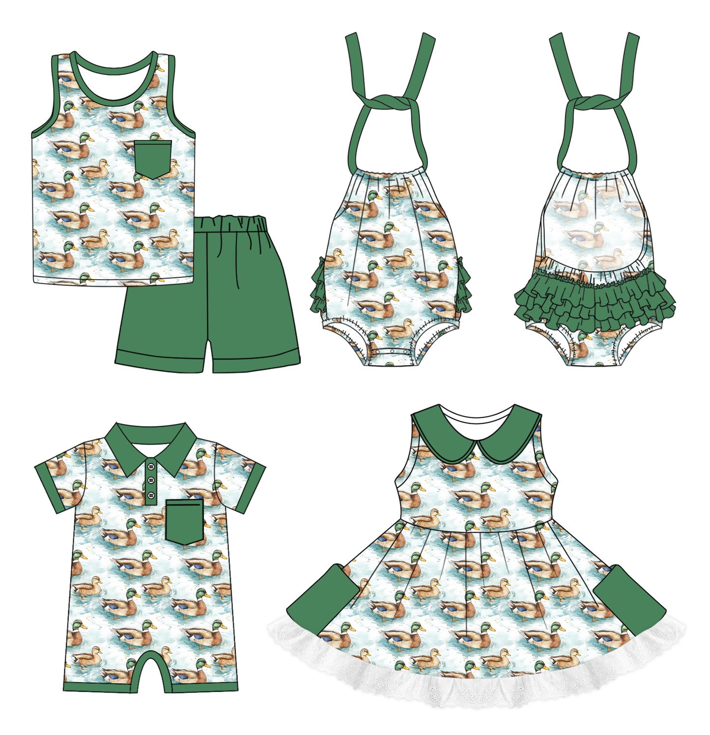 Sleeveless duck pocket top shorts kids boys clothes