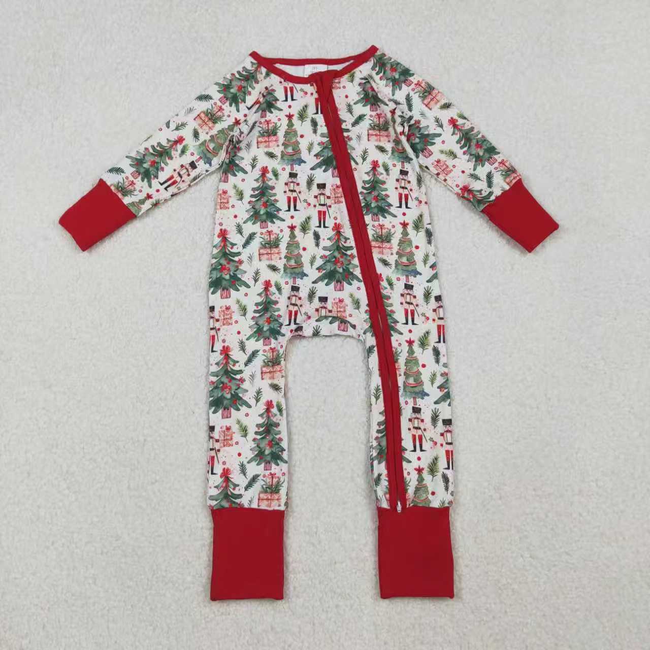 10.15 RTS Sibling Baby Boys Christmas Trees Soldiers Gifts Top Pants Pajamas Sets Zipper Footie Rompers