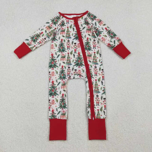 10.11 RTS Sibling Baby Boys Christmas Trees Soldiers Gifts Top Pants Pajamas Sets Zipper Footie Rompers