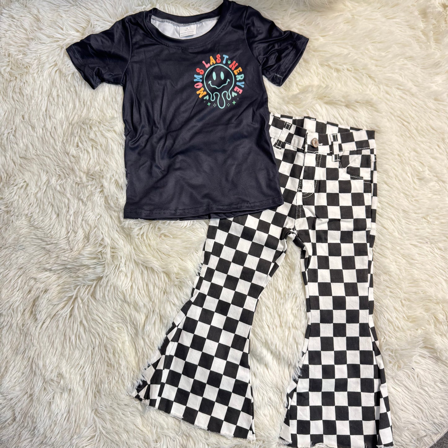 1.10 RST GT1026 + P0349 Baby Boys Black Smiles On My Moms Last Nerve Tee Shirts Top Bell Flare Denim Pants Jeans