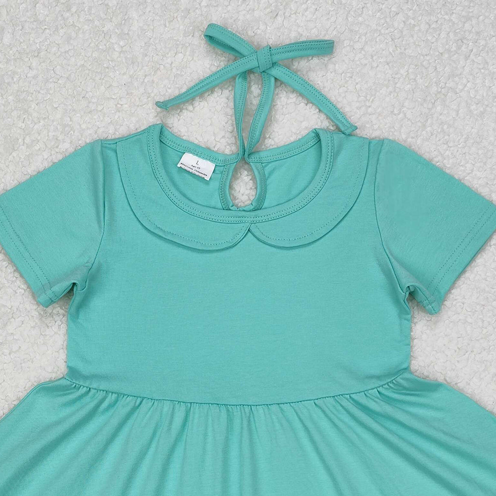 GSD1918Green short sleeves ruffle summer girls dresses