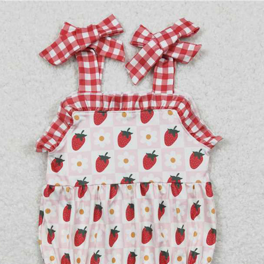 4.07 SR0978 RTS NO MOQ Baby Girls Summer Rompers Suspender plaid floral strawberry baby girls romper