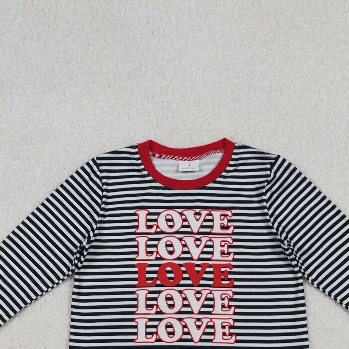 10.21 RTS NO MOQ (In stock)GT1237 Baby Girls Long Sleeve Tops Baby Girls Long Sleeve Black Stripe Loves Valentine Tee Shirts Top