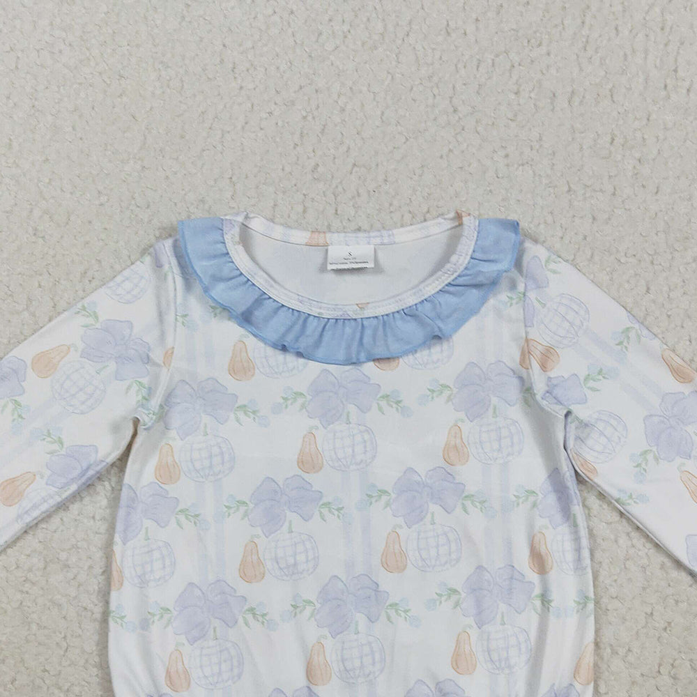 8.22 RTS NO MOQ (In stock)LR2312Baby Girls Winter Rompers Baby Girls Long Sleeves Pumpkin Floral Plaid Ruffle Rompers
