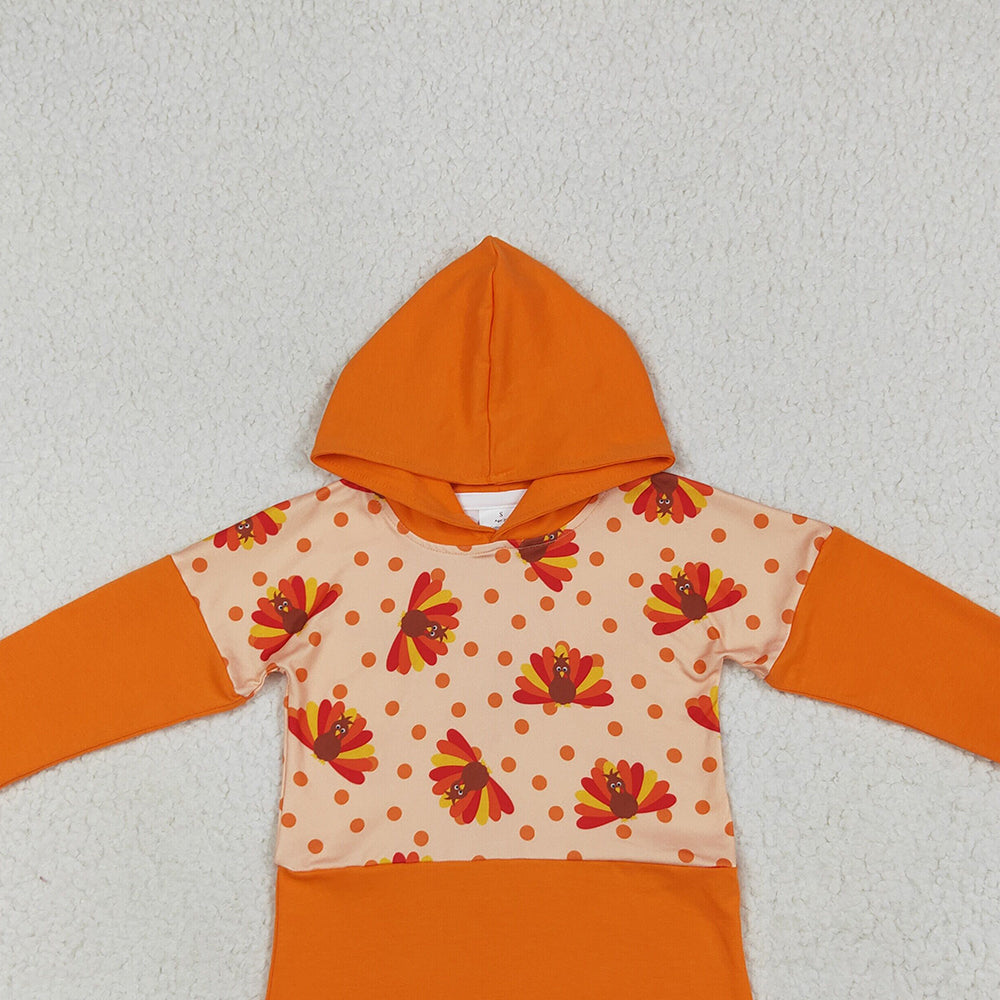 8.16 BT1247RTS NO MOQ Baby Boys Long Sleeve Tops Baby Boys Orange Long Sleeves Turkey Hoodies Top