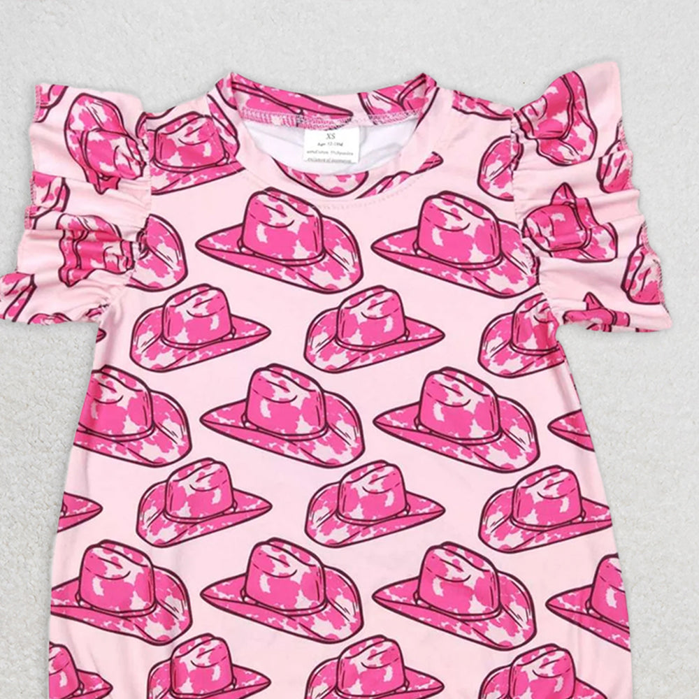 SR0623RTS NO MOQ Baby Girls Summer Rompers Short sleeves hot pink hat baby girls western romper