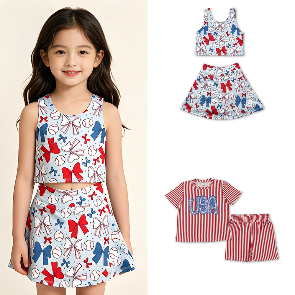 RTS Sibling Short sleeves stripe USA girls 4th of july clothes