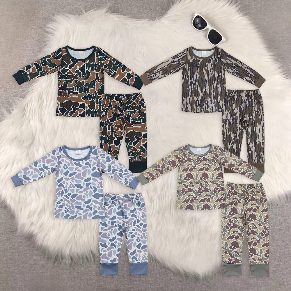8.18 Sibling Baby Boys Winter Outfits Long sleeves green camo kids boys bamboo pajamas