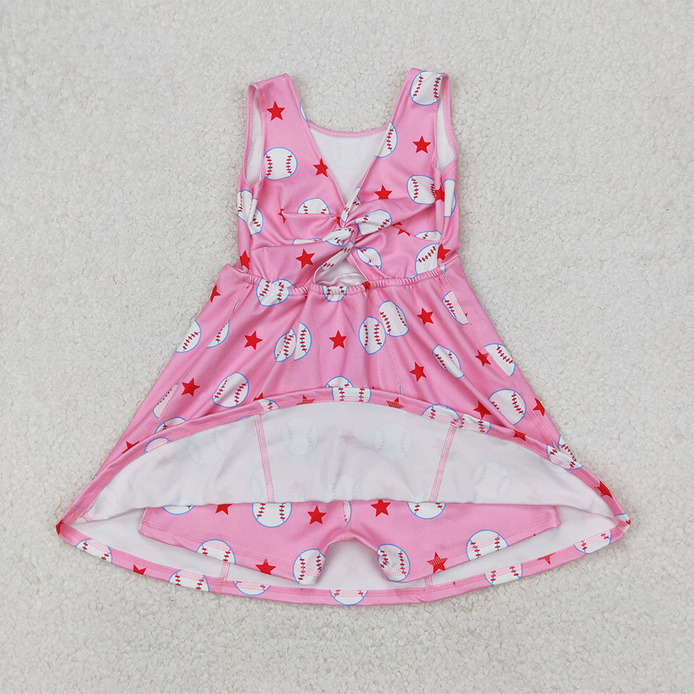 4.14 GSD2135 RTS NO MOQ Sleeveless pink baseball stars kids girls athletic dresses