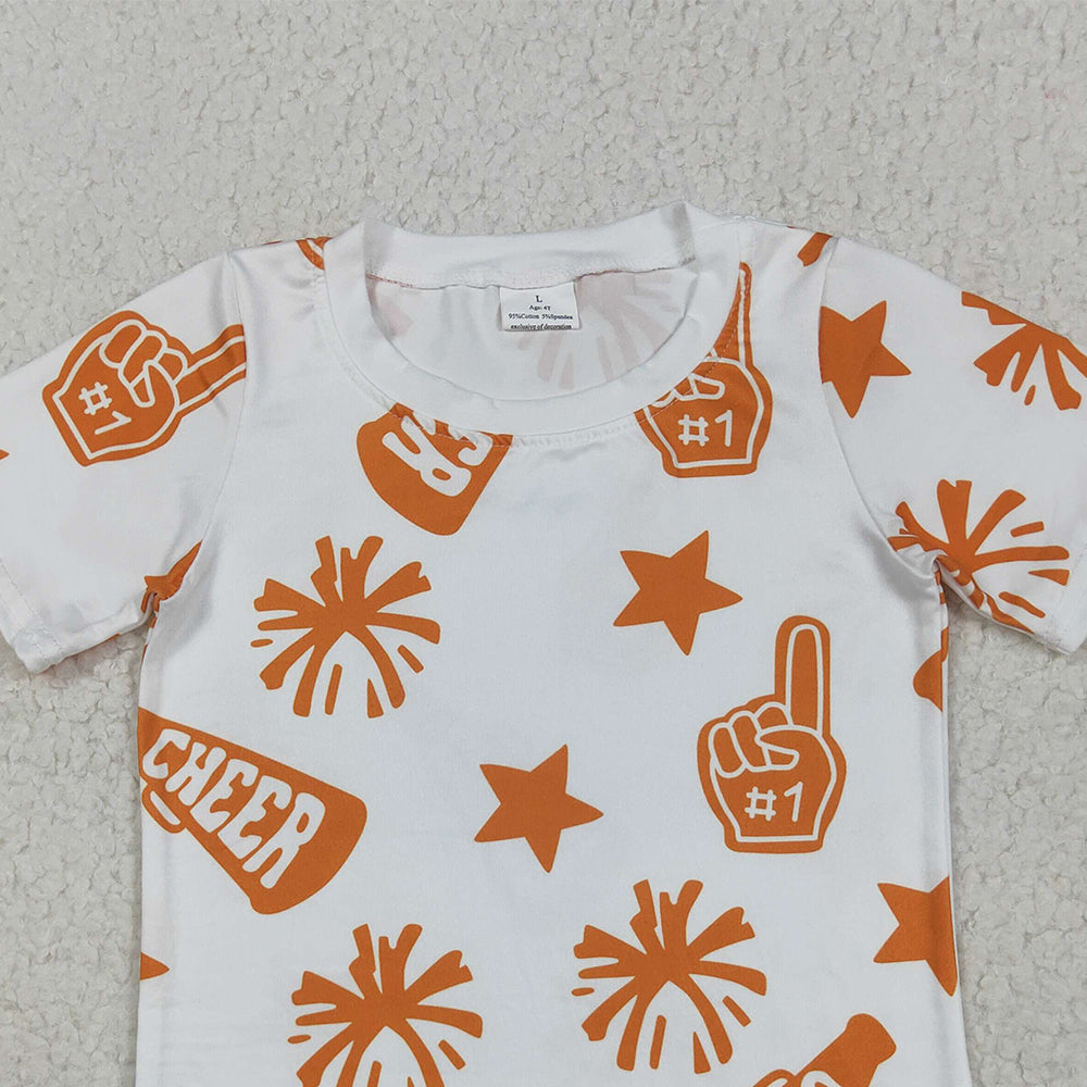 RTS NO MOQ (In stock)GT1090 Baby Girls Summer Tops Baby Girls Short Sleeves Cheer Stars Team Tee Shirts Top