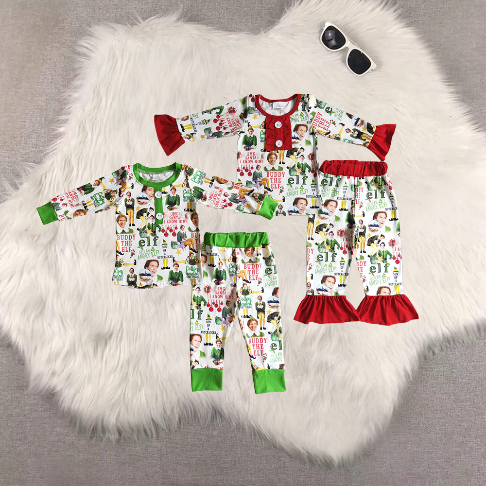 8.21 RTS Sibling Baby Boys Girls Green hat naughty and nice kids boy Christmas pajamas