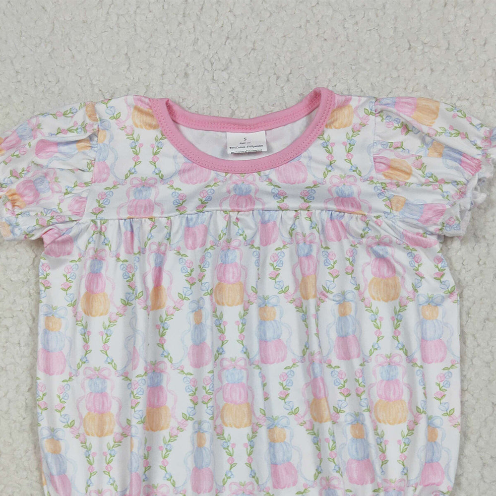 RTS NO MOQ (In stock)SR3151 Baby Girls Summer Rompers Baby Girls Short Sleeves Pumpkins Bows Plaid Ruffle Rompers