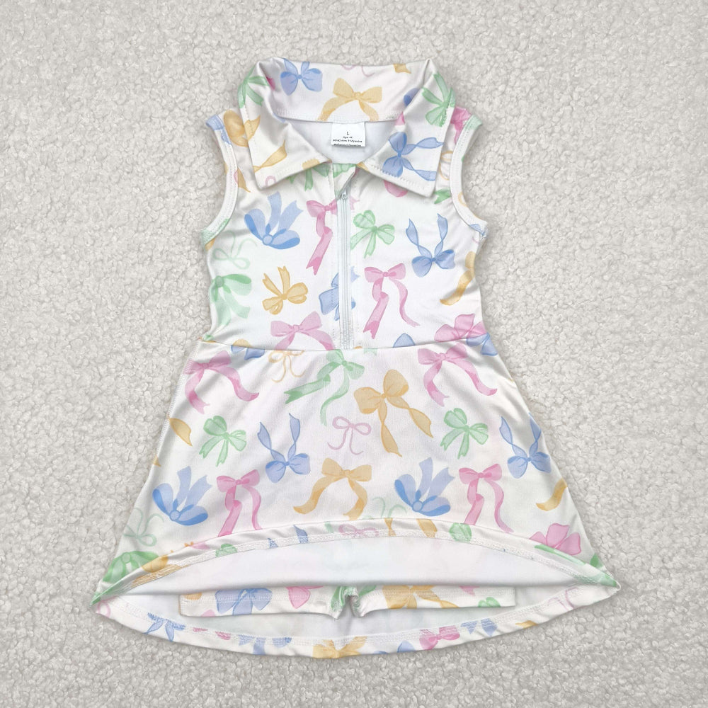 GSD2141 RTS NO MOQ Baby Girls Summer Yoga Dress Kids Girls Sleeveless Athletic Dresses Colorful Bow Detail Comfortable Sportswear for Girls