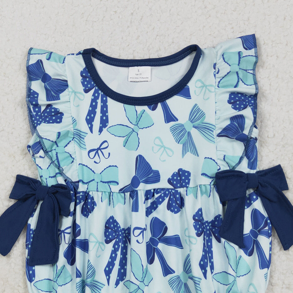 RTS NO MOQ (In stock)SR3121 Baby Girls Summer Rompers Baby Girls Hot Blue Flutter Sleeves Bows Ruffle Rompers