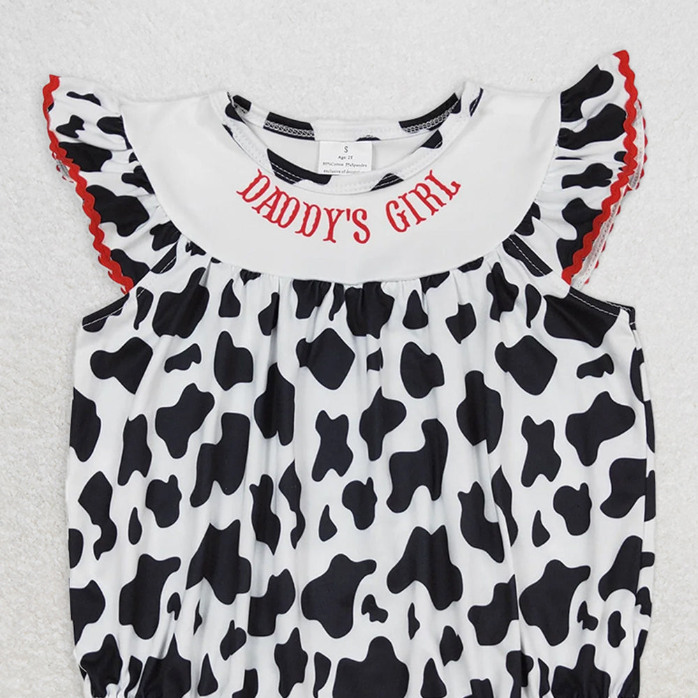 SR1146 RTS NO MOQ Baby Girls Summer Rompers Baby Infant Girls Daddy's Girl Black Cow Print Rompers
