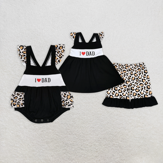7.22 RTS NO MOQ I love DAD leopard tunic ruffle shorts girls outfits rompers