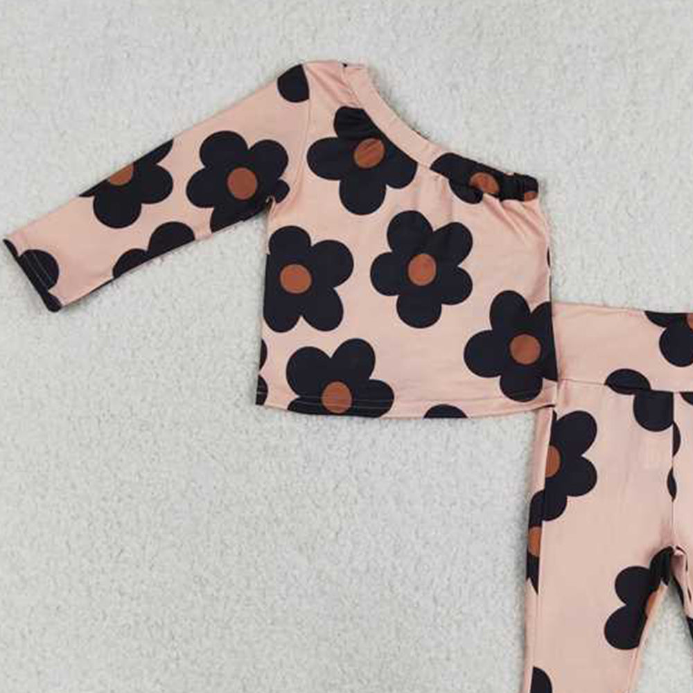GLP1357 RTS NO MOQ Baby Girls One Shoulder Flowers Top Bell Pants Clothes Sets