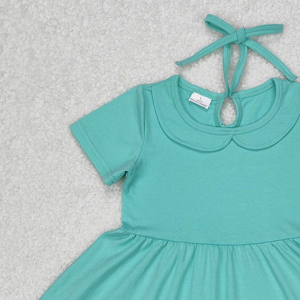 GSD1918Green short sleeves ruffle summer girls dresses