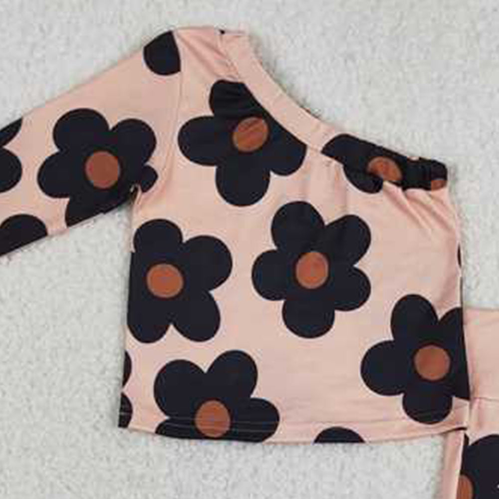 GLP1357 RTS NO MOQ Baby Girls One Shoulder Flowers Top Bell Pants Clothes Sets