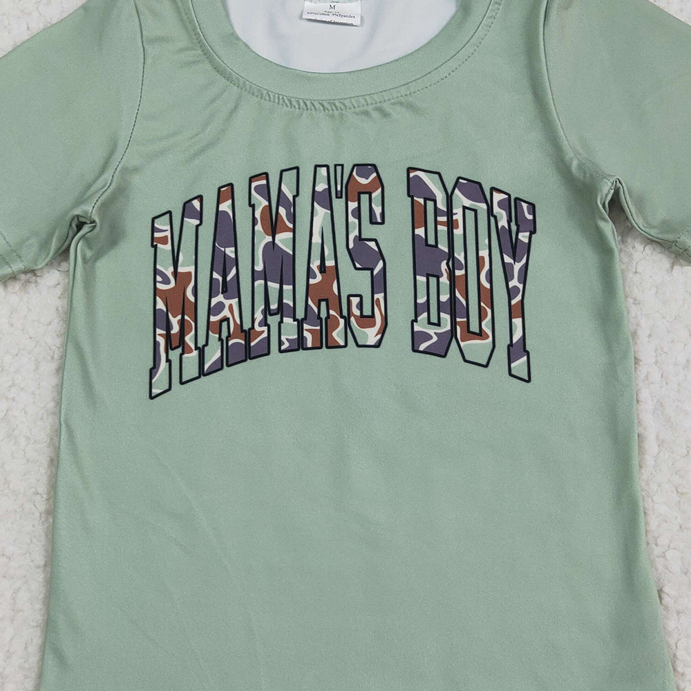 BT1184RTS NO MOQ Baby Boys Summer Tops Kids Summer Shirt Short Sleeves Camo 'Mama's Boy' Design Casual Fashionable Clothing for Children