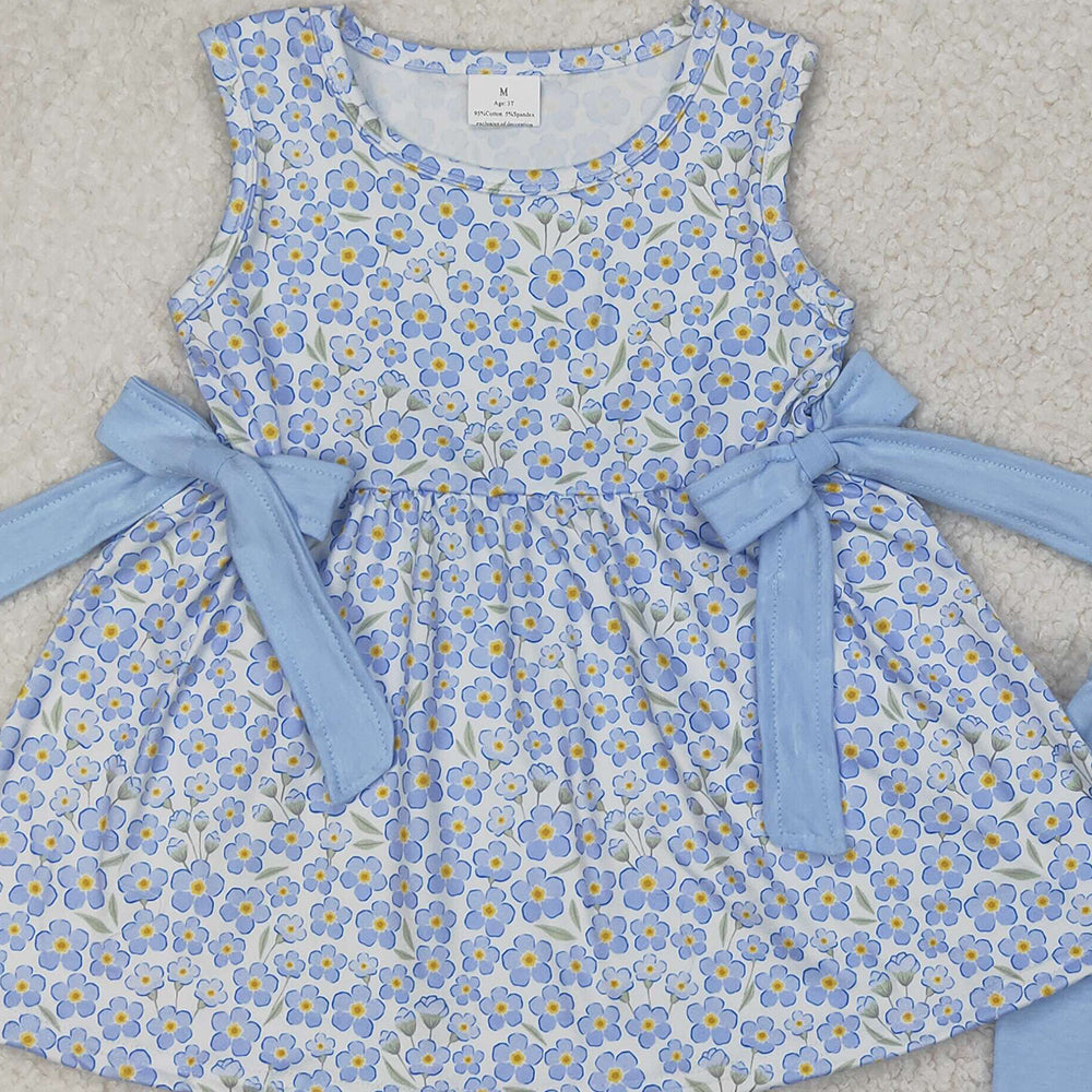4.14 GSSO2204 RTS NO MOQ Baby Girls Summer Outfits Sleeveless floral bow tunic ruffle shorts girls clothing