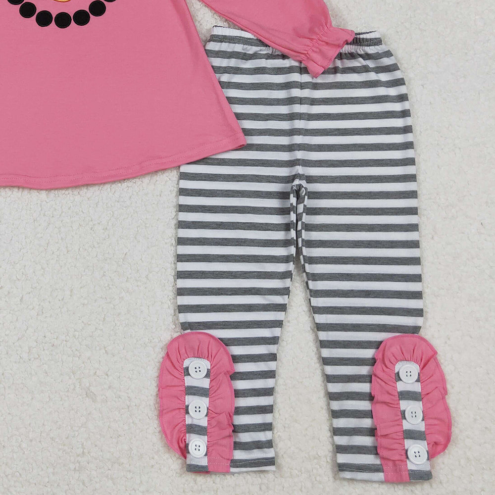 10.10 RTS NO MOQ (In stock)GLP2728 Baby Girls Winter Outfits Embroidery Snowmen Baby Girls Tunic Stripe Leggings Pant Christmas Set